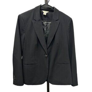 Liz Claiborne Womens Black Blazer Petite Single Button Closure Sz 14P